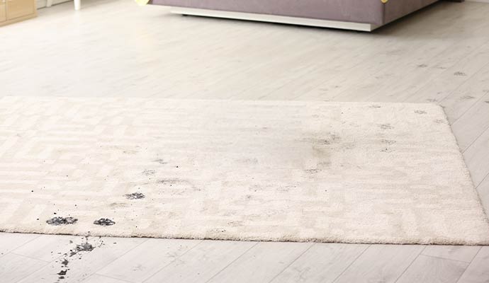 Pet stained rug on wooden floor
