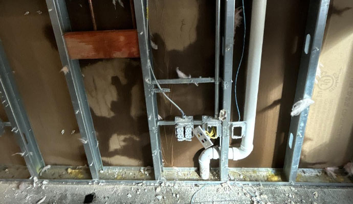 Pipe break
          exposed wall damage