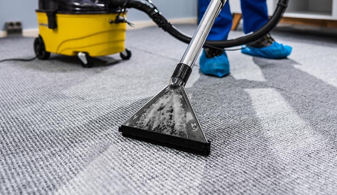Professional carpet cleaning service using equipment