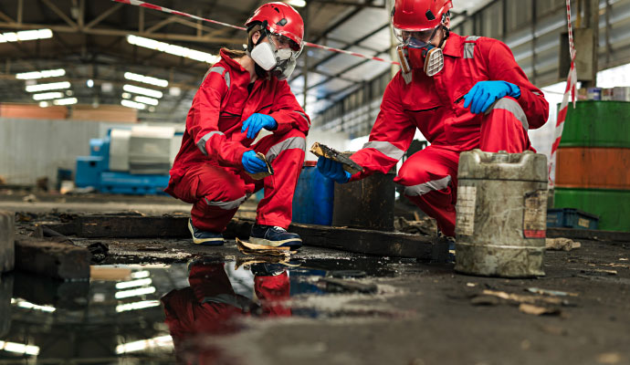 Professionals cleaning chemical spills