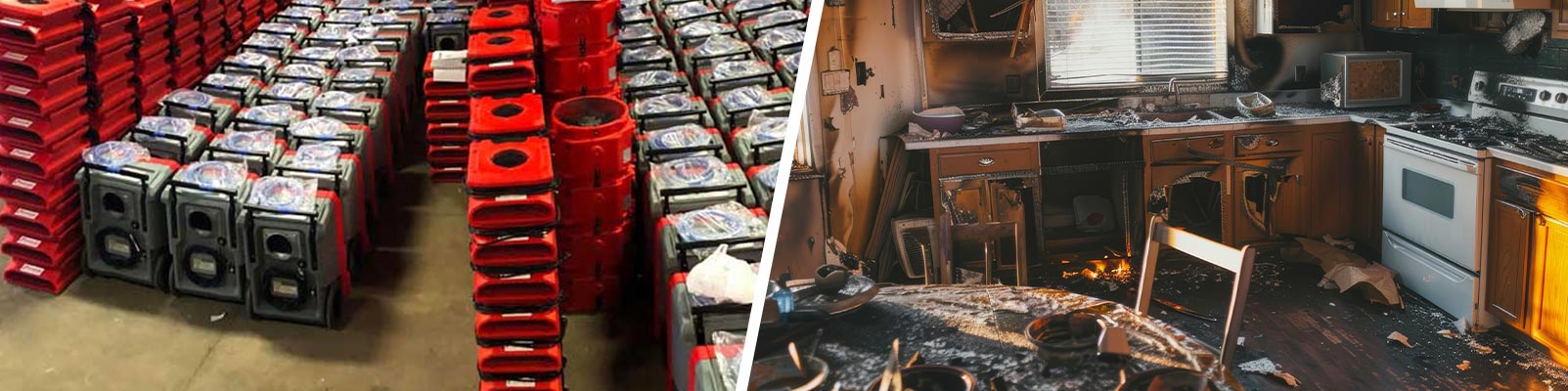 Air scrubbers and fire-damaged kitchen in flatwoods.