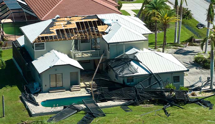 Storm damaged house