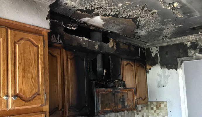 Structurally damaged wall due to fire