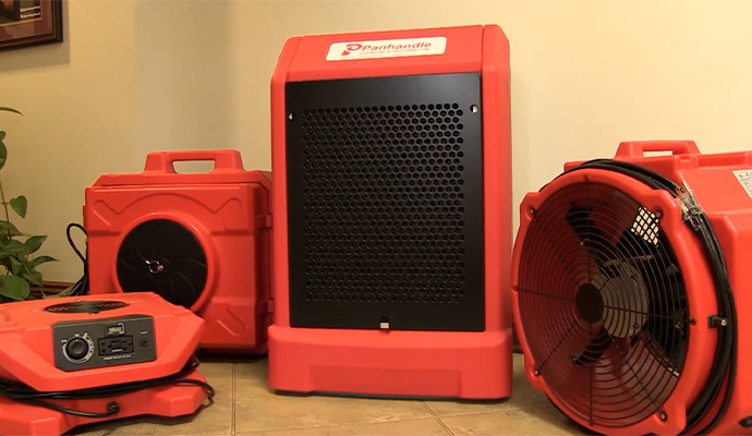 Professional water damage restoration equipment for drying and dehumidification