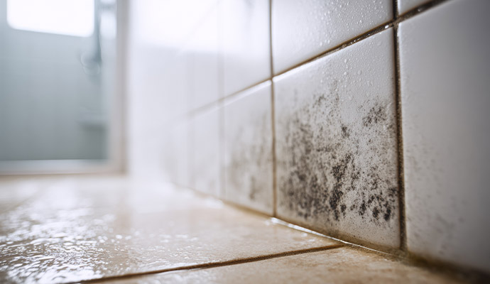 Close-up view of a mold damaged tile