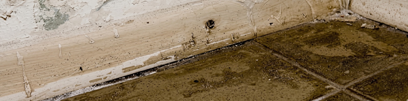 Water damaged tile floor banner