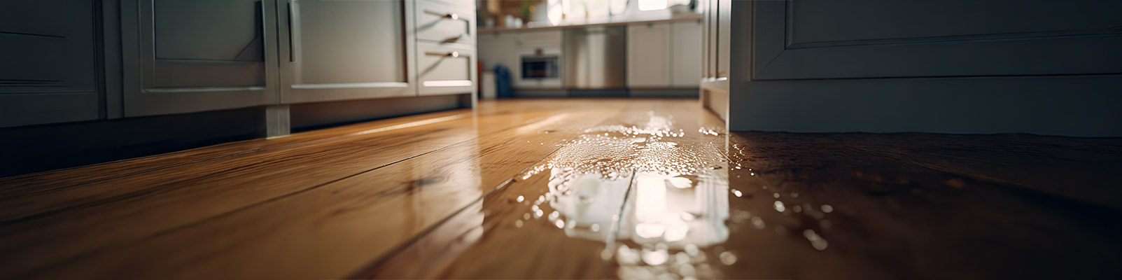 Water damaged wooden floor banner
