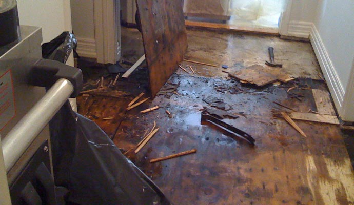 Water damaged wooden floor