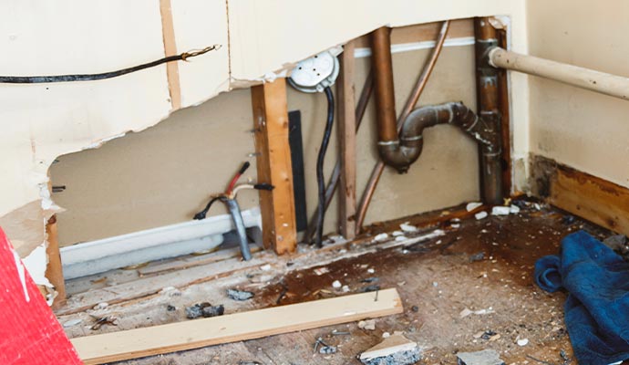 Water stains and moisture damage on a interior wall.